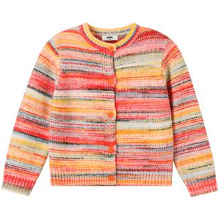 安奈儿童装女童长袖毛衣针织开衫秋新款甜美拼色渐变时尚