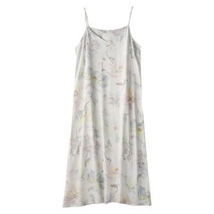 40支人棉贡缎印花睡裙女士春夏季薄款人造棉凉感家居服睡衣吊带裙