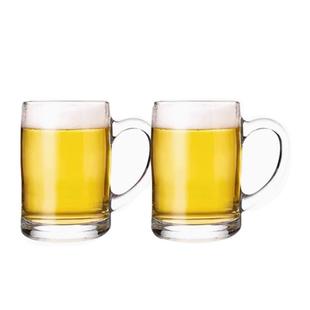 啤酒杯子家用带把手大容量扎啤杯商用加厚耐高温钢化玻璃茶杯