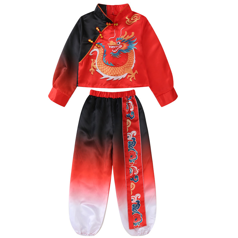 常规款四季男女款国潮武术服新款黑红拼接秧歌服幼儿打鼓服元旦