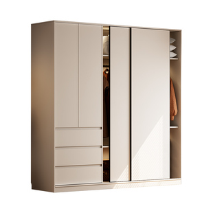 兔宝宝衣柜家用卧室现代简约实木推拉门一门到顶可定制大衣橱