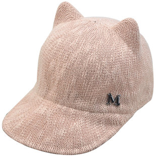 超萌可爱猫耳朵马术帽针织透气薄款遮阳帽子女春夏天时尚百搭潮帽