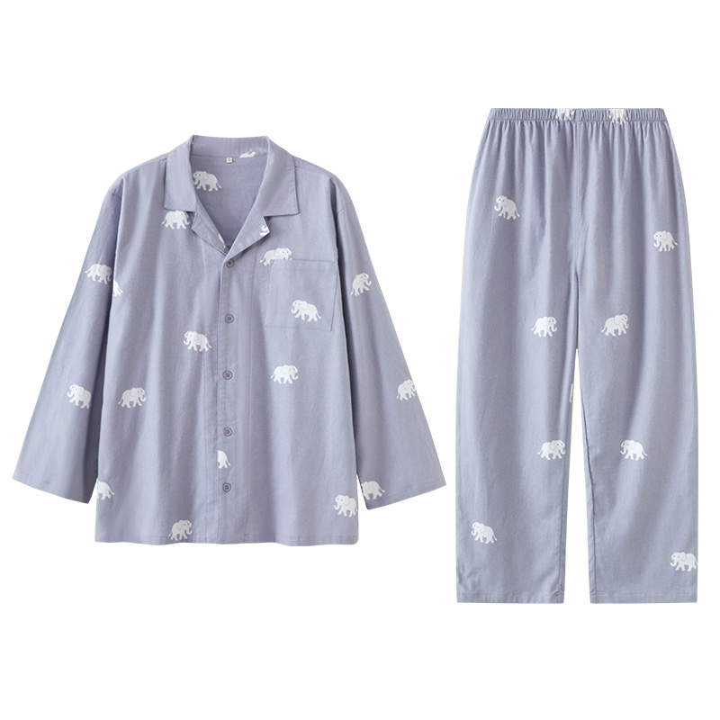 小象公园 |纯棉磨毛男女士情侣简约春秋冬长袖长裤睡衣家居服套装