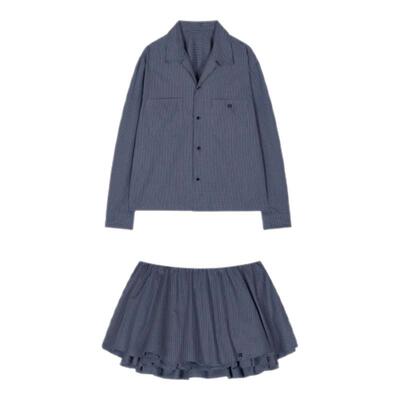 【现货】theBarnnet shell八奶甜美格子衬衫+多层次半身短裙套装