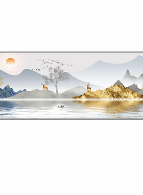 山水画客厅装饰画背景墙晶瓷镶钻