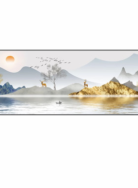 山水画客厅装饰画背景墙晶瓷镶钻