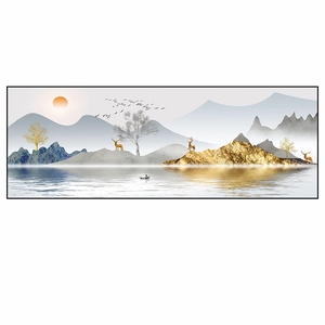 山水画客厅装饰画背景墙晶瓷镶钻