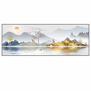 客厅装饰画沙发背景墙画壁画新中式挂画晶瓷办公室挂画墙壁山水画