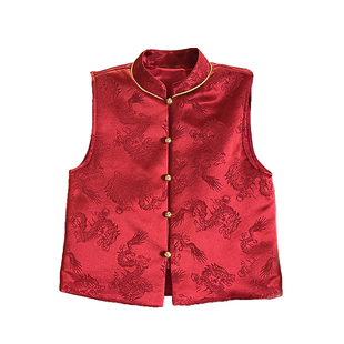 新中式唐装拜年服红色国风马甲男童女童夹棉背心过年衣服儿童冬装