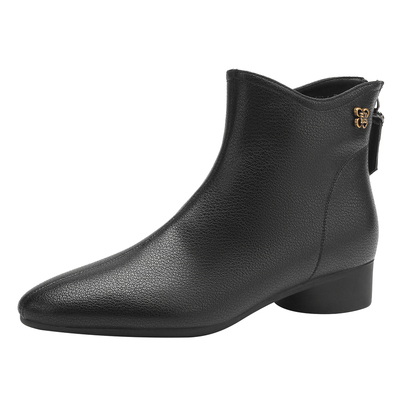 尖头短靴女款黑色靴子