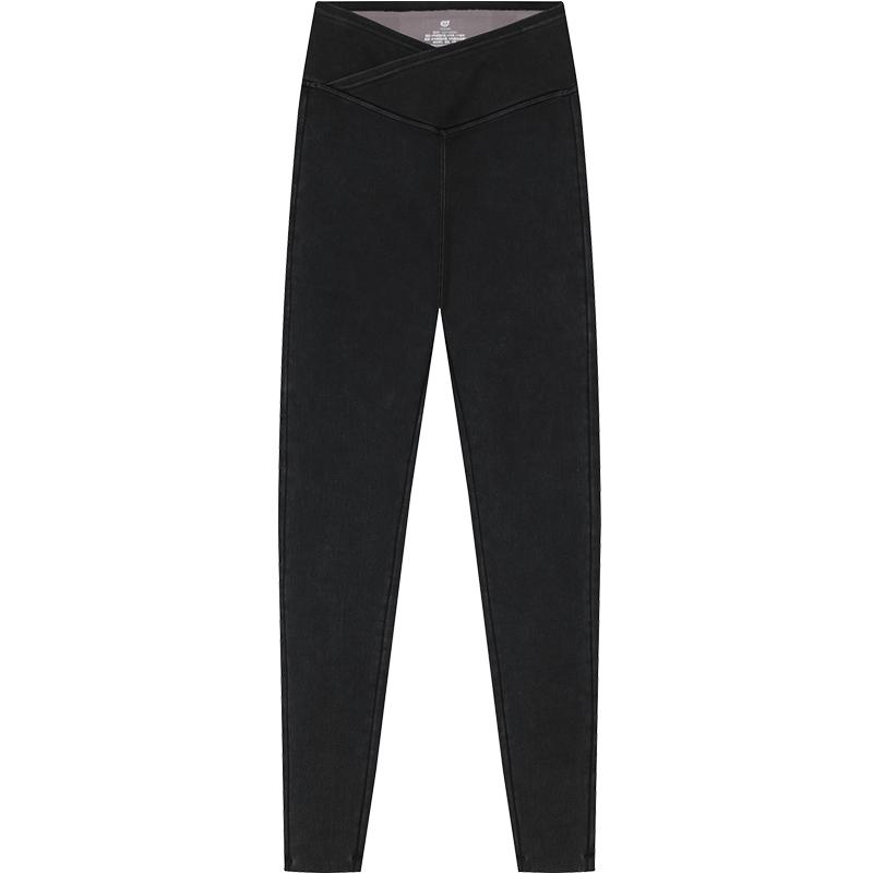 ubras仿牛仔高腰保暖防风加绒加厚高弹外穿长裤打底裤鲨鱼裤女