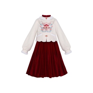 鲤猫花韵观山见笛莎联名童装汉服女童冬季拜年服女童加厚保暖套装