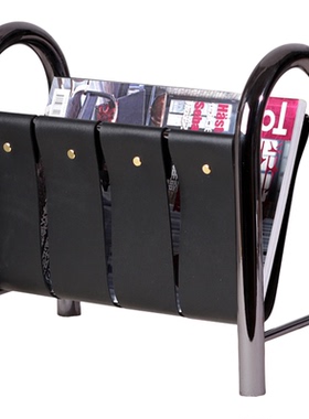 现代轻奢金属吊带皮革杂志架书架摆件样板间售楼处民宿书房装饰品