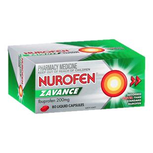澳大利亚 Nurofen布洛芬特殊外层双倍快速止痛消炎液体胶囊80粒
