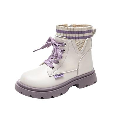 加绒马丁靴女童鞋秋冬季休闲真皮