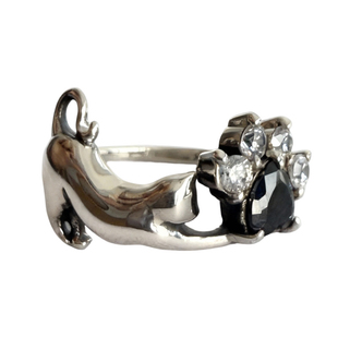 睡莲生生世世 925纯银戒指猫咪猫爪锆石元素小众设计精致闭口指环