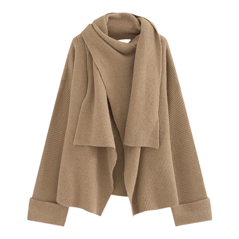 AZure复古设计感毛衣宽松显瘦围巾外套多way穿法宽松慵懒针织开衫