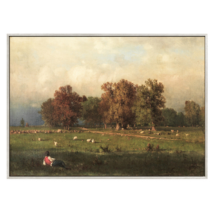 手绘复古风客厅风景油画 玄关壁炉装饰画 康涅狄格州达勒姆N313