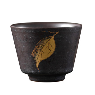 银斑黑陶品茗杯|复古粗陶小茶杯茶盏家用陶瓷功夫茶具主人杯单杯