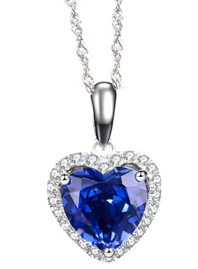 热卖清仓 18K金吊坠蓝项坠925纯银镶嵌彩色宝石