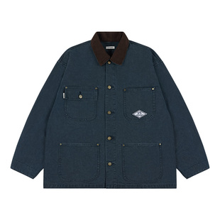 916 express 水洗复古撞色翻领工装夹克外套男女同款