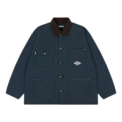 916 express 水洗复古撞色翻领工装夹克外套男女同款