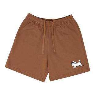 棕红色夏季运动短裤女五分裤休闲显瘦宽松高腰学院风毛圈情侣裤子