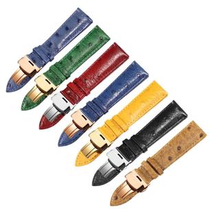 鸵鸟纹真皮手表带适配精工欧米茄美度卡西欧西铁城男女牛皮蝴蝶扣