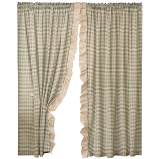 美式乡村复古田园小清新绿色格子门帘隔断帘棉麻荷叶边窗帘免打孔