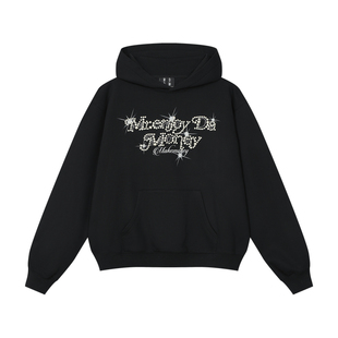 MEDM 钉珠花体字休闲连帽卫衣春秋美式宽松抽绳加绒帽衫情侣外套