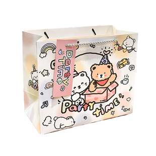 可爱ins风高级感涂鸦礼品袋大小号生日礼物手提袋儿童包装袋纸袋