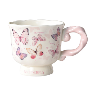 400ml 蝴蝶复古女士高颜值咖啡杯陶瓷高级感拿铁情侣法式下午茶杯