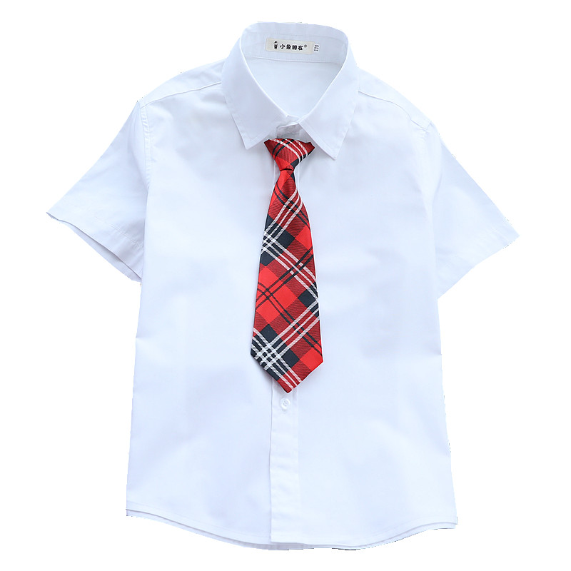 男童短袖白衬衫纯棉小学生班服