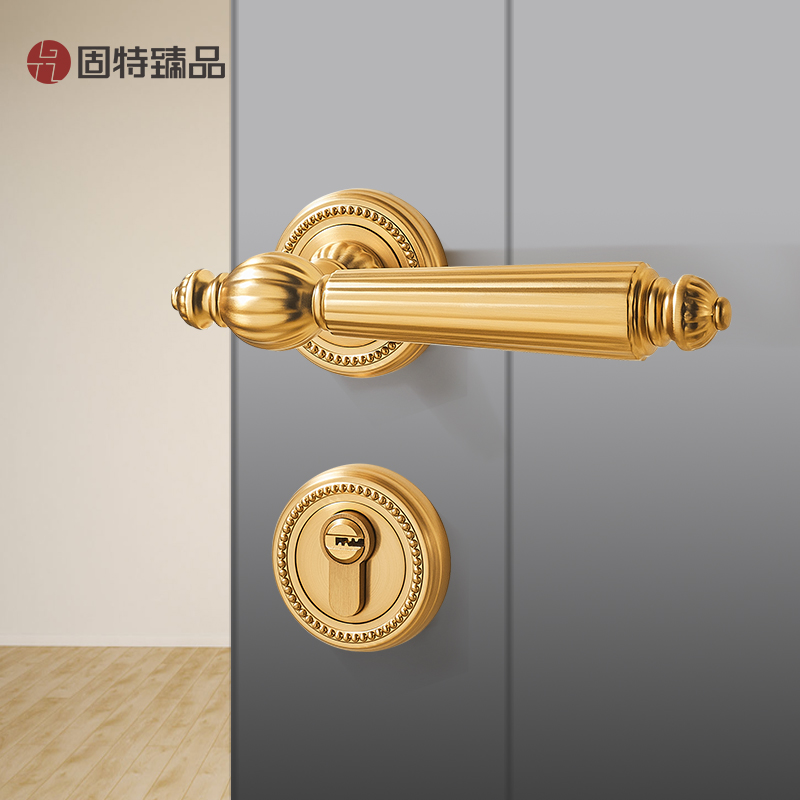 固特臻品金色静音房门锁欧式磁吸室内卧室门把手法式门锁具通用型