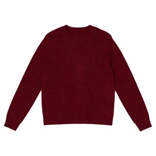 Basic House/百家好红色100%羊毛圆领毛衣女冬季慵懒风软糯针织衫