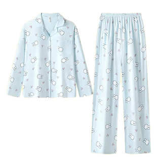 春秋季蓝色miffy米菲兔睡衣女长袖长裤可爱卡通印花家居服可外穿