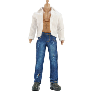 1/12衣服男6寸可动人偶方大头素体洗水牛仔裤衬衣