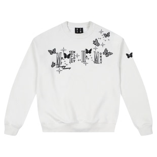 MEDM 新品立体蝴蝶休闲圆领卫衣春秋美式宽松情侣套头加绒上衣男
