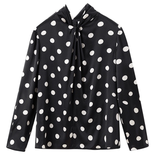 【重磅真丝】OVV秋冬女装20姆米缎面绉波点长袖休闲衬衫