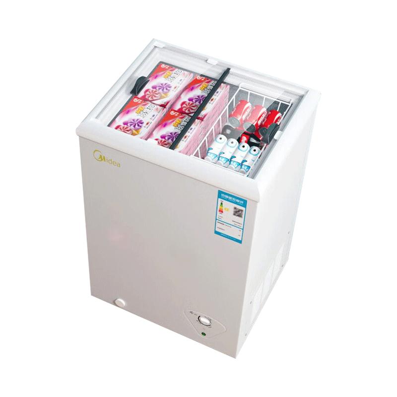 美的冰柜家用小冷柜商用玻璃雪糕柜冷藏展示柜冷冻保鲜柜卧式冰箱