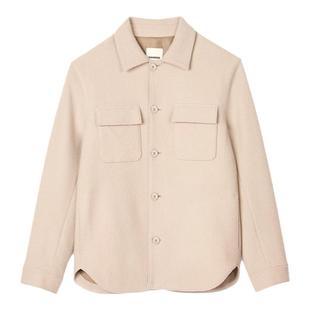 SANDRO秋冬男装法式时尚质感简约绵羊毛米黄色双贴口袋休闲外套