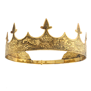铭心原创设计复古宫廷国王皇冠男可调节生日派对女王霸气金色王冠