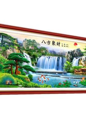 流水生财山水画高清客厅装饰画