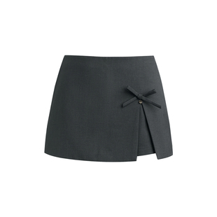 Kroche 无腰头 羊毛混纺 假两件开叉立体蝴蝶结A摆短款裙裤