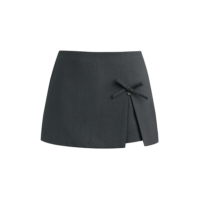 无腰头假两件开叉蝴蝶结A摆裙裤