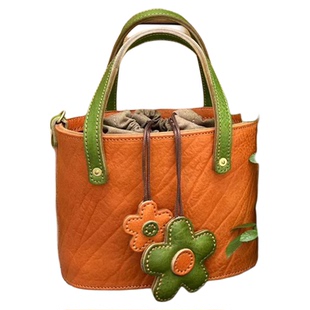 手工原色植鞣牛皮菜篮包复古单肩水桶包斜挎手提包简约欧美风女包