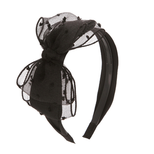 韩国高档黑色宽边蕾丝网纱大蝴蝶结发箍头箍 带齿防滑女压发发带