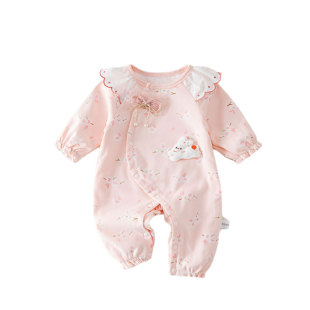 新生儿衣服纯棉a类春秋爬婴儿连体衣春装外穿双层满月宝宝打底衣