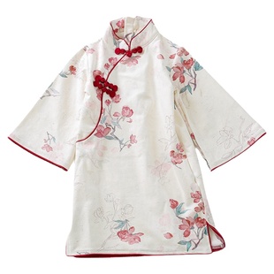 女童鹿皮绒长袖旗袍典雅小清新春秋装中式汉服唐装中国风连衣裙