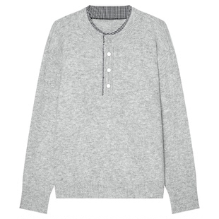 【储格】亨利领撞色针织衫男羊毛圈圈纱线含羊毛保暖老钱风毛衣